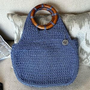 The Sak blue hand bag with wooden handles